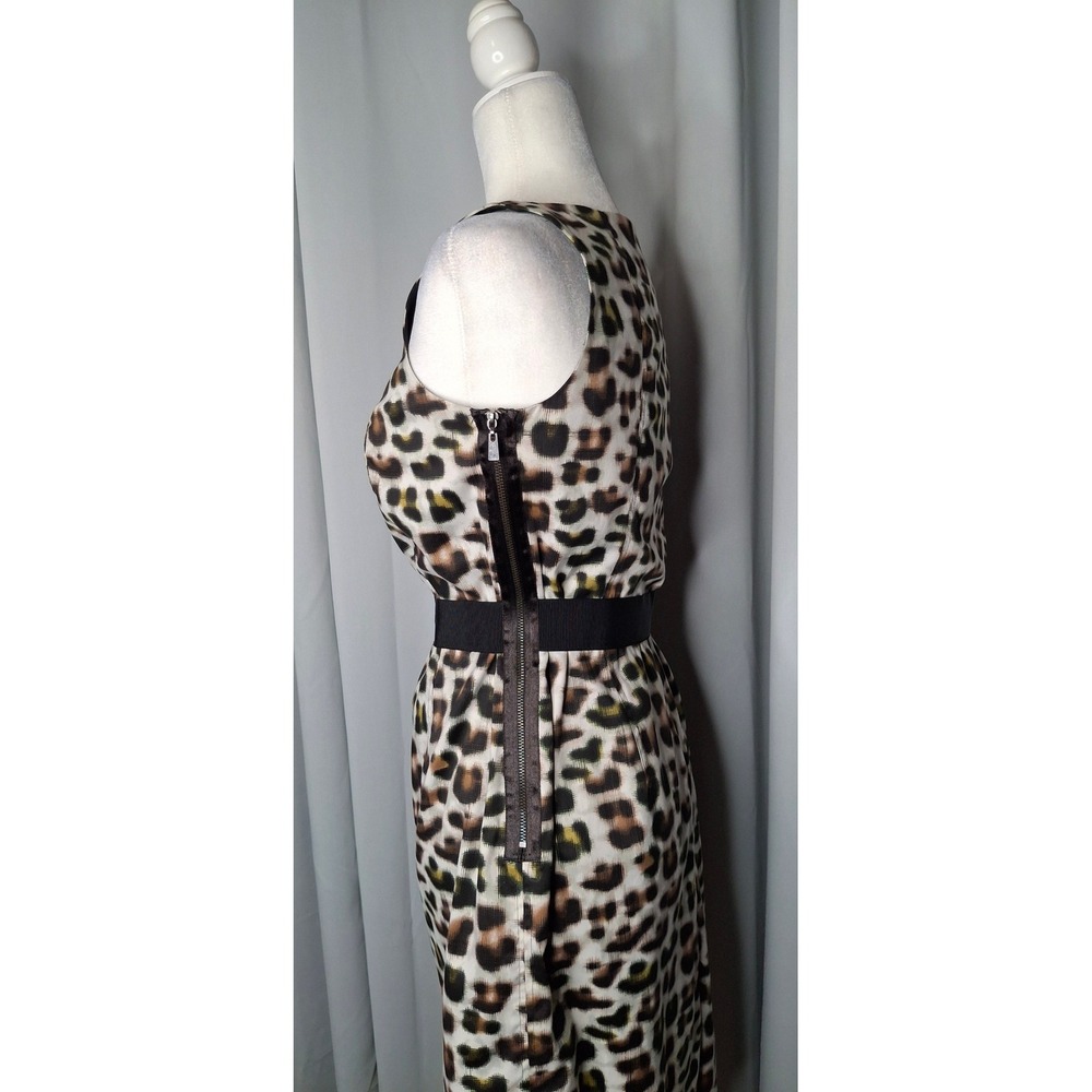 Ann Taylor Petite Leopard Print Sheath Dress Black Waistband 4P Sleeveless - Picture 4 of 12